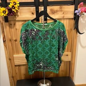 Language Green and Purple Patterned Silk (55%) Blouse